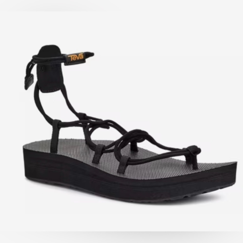 Teva Black Platform Strappy Ankle Wrap Sandal - Picture 2 of 8